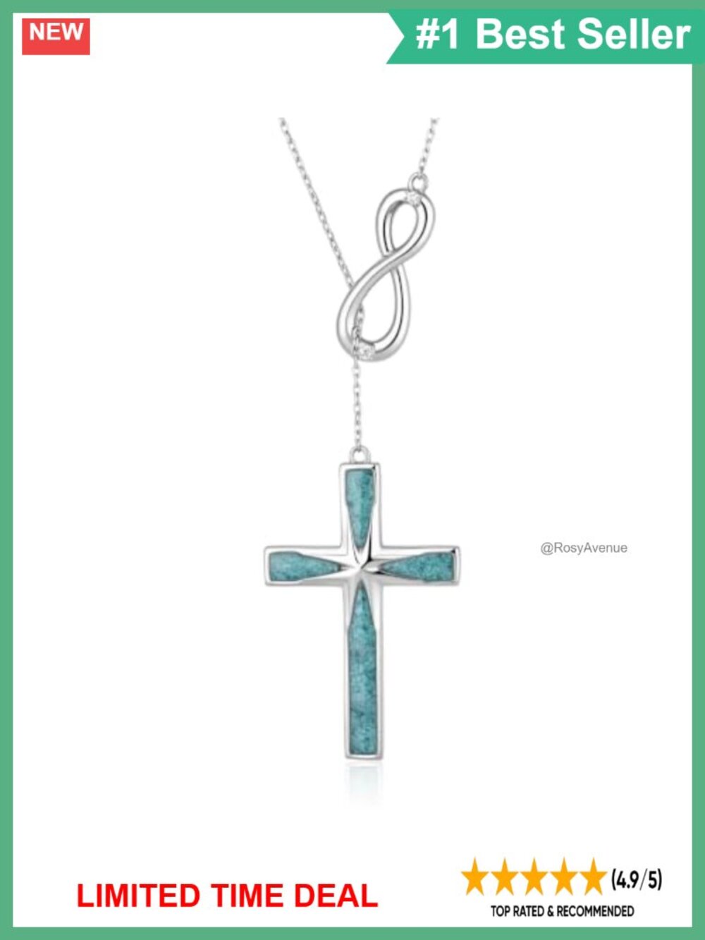 925 Sterling Silver Infinity Cross Necklace Turquoise Pendant